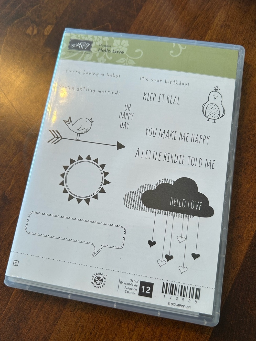 Stampin’ Up Hello Love Retired Hostess 12 Pc Clear Mount Stamp Set #133928